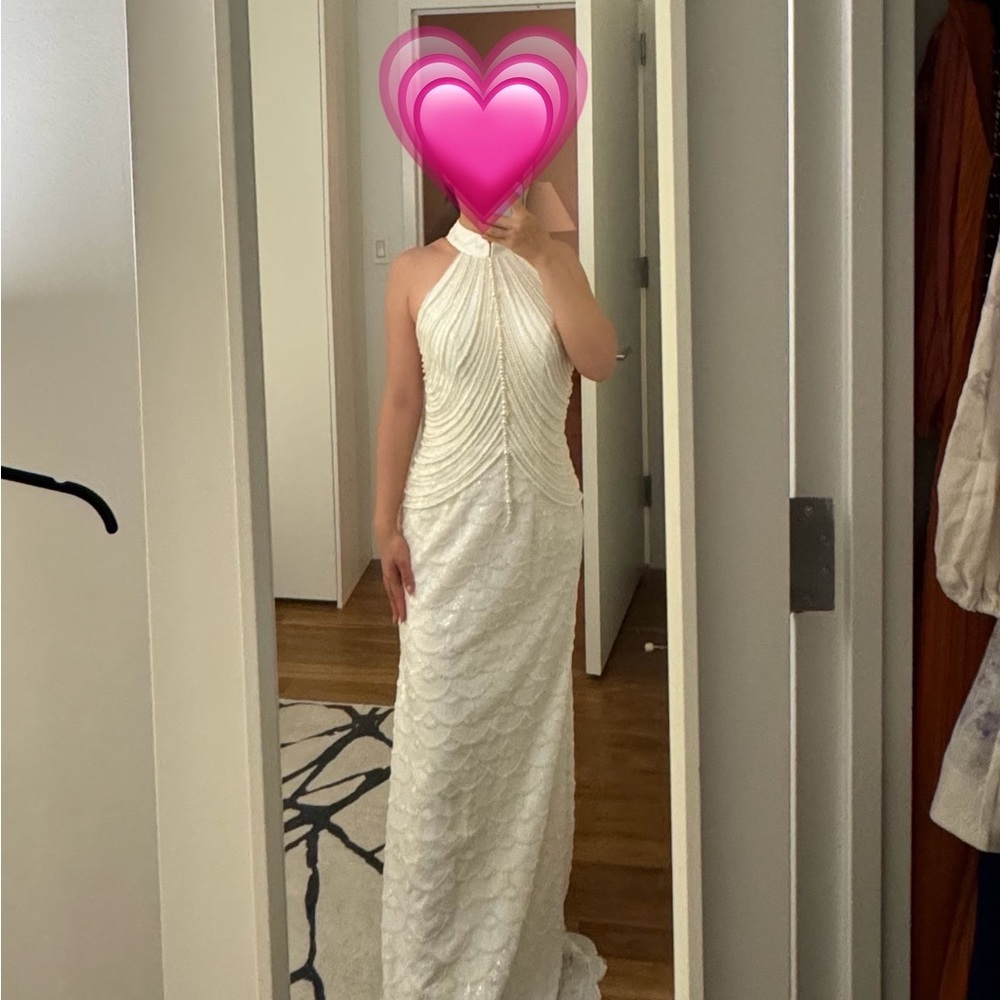 Custom Pearl Beaded Halter Neck Wedding Dress